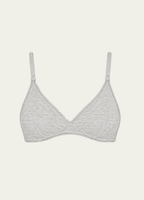 Heather grey bamboo jersey Margot Bralette by Lunetti against an ivory background, featuring soft triangle cups, adjustable straps, and a wireless design.
