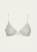 Salt white stretch lace Margot Bralette by Lunetti against an ivory background, featuring delicate floral lace, supportive criss-cross cup construction, and adjustable shoulder straps.