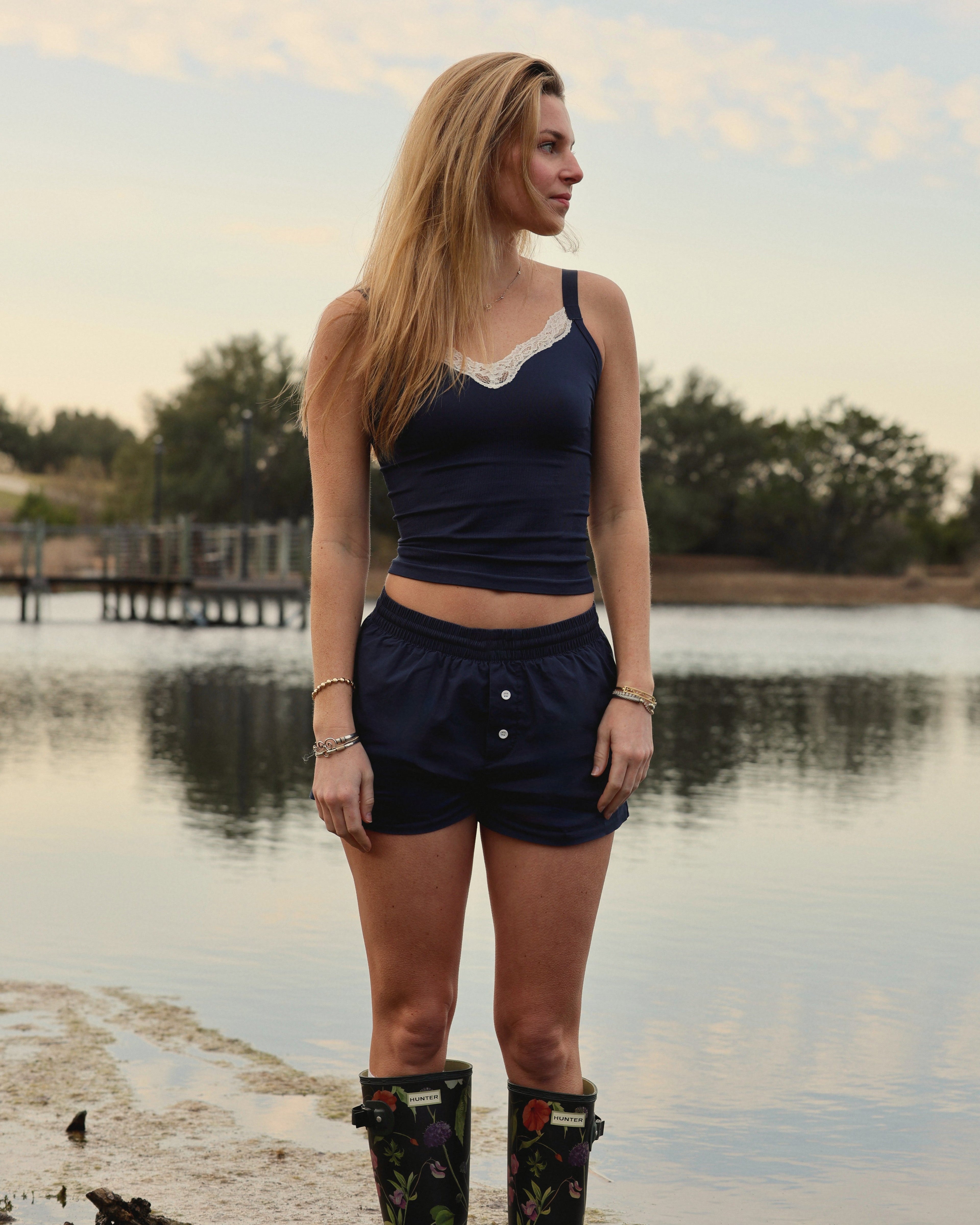 100% cotton women's boxer short navy blue